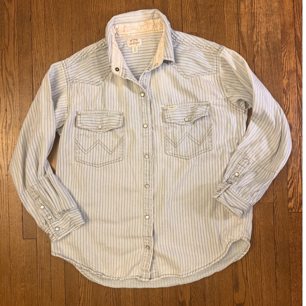 Billabong x Wrangler Womens Blue White Striped Western Pearl Snap Shirt Small